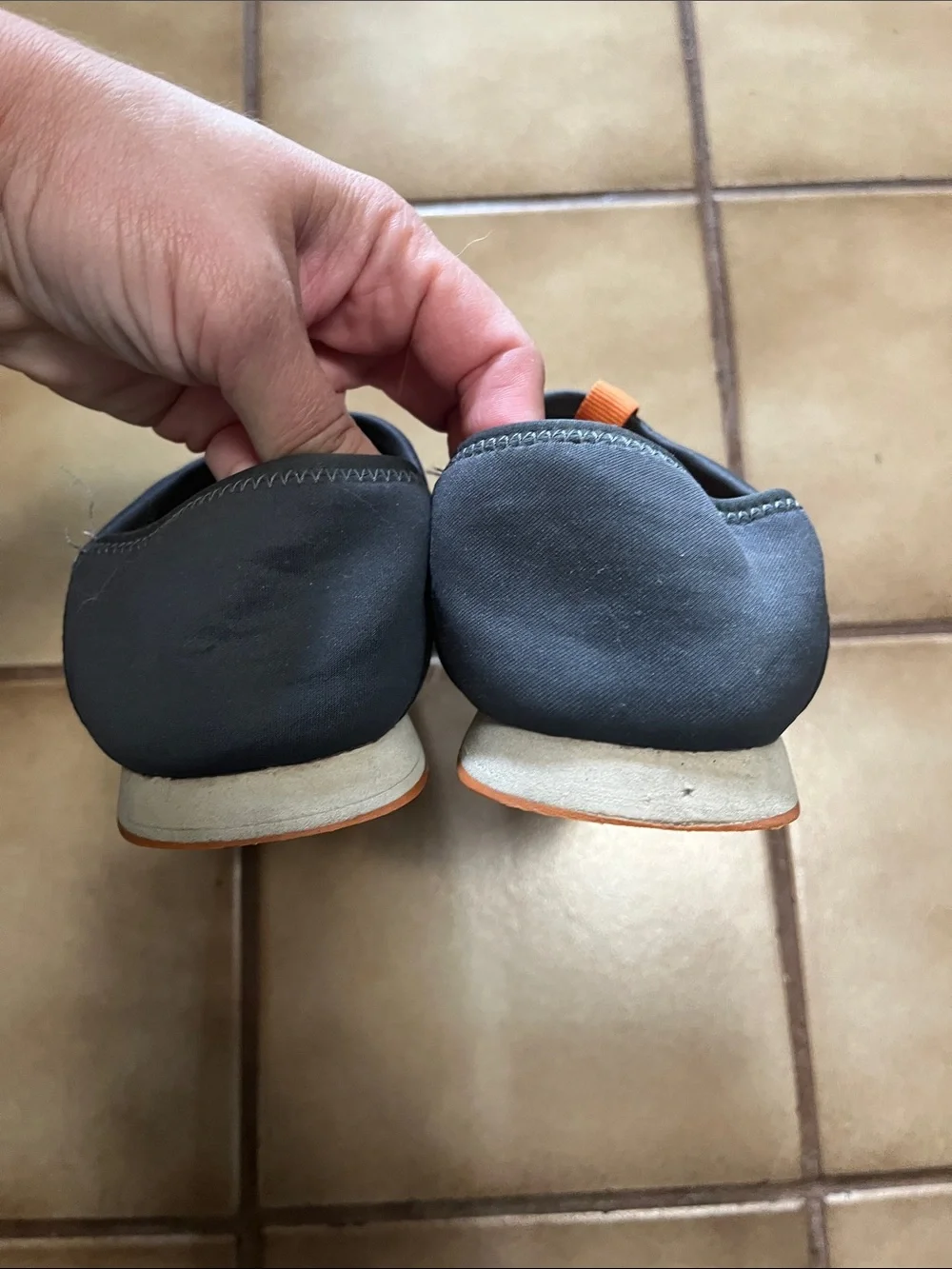 Kids Teva Quilted Slip-On outdoor shoes in charcoal with Orange Pull Tabs